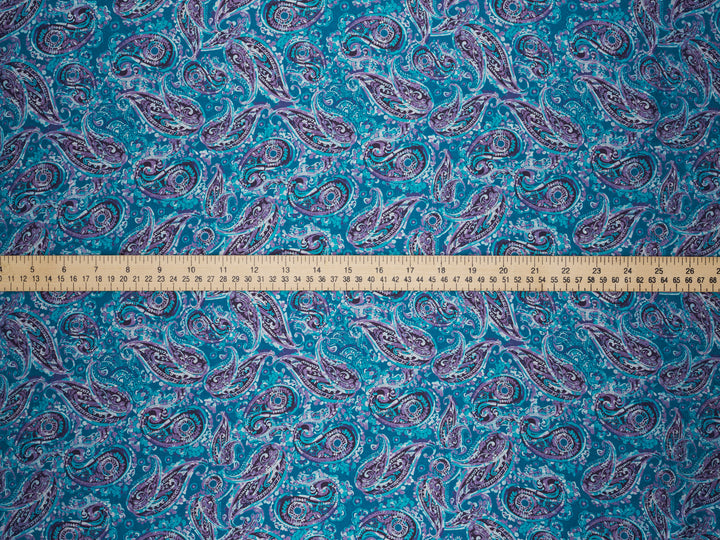 Purple Teal Paisley - Silky Satin Charmeuse print - fabric by the yard -