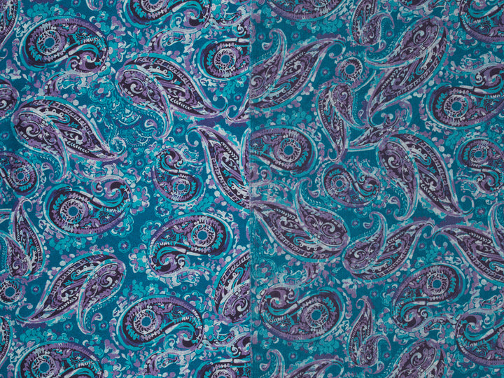 Purple Teal Paisley - Silky Satin Charmeuse print - fabric by the yard -