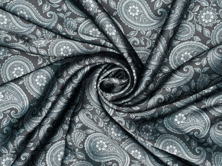 Black and White   Paisley   - Silky Satin Charmeuse print - fabric by the yard -