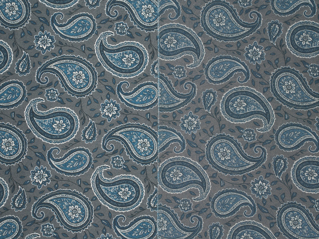 Gray Blue   Paisley   - Silky Satin Charmeuse print - fabric by the yard -