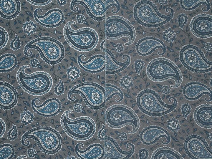 Gray Blue   Paisley   - Silky Satin Charmeuse print - fabric by the yard -