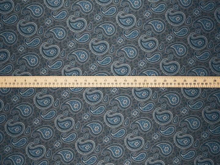 Gray Blue   Paisley   - Silky Satin Charmeuse print - fabric by the yard -
