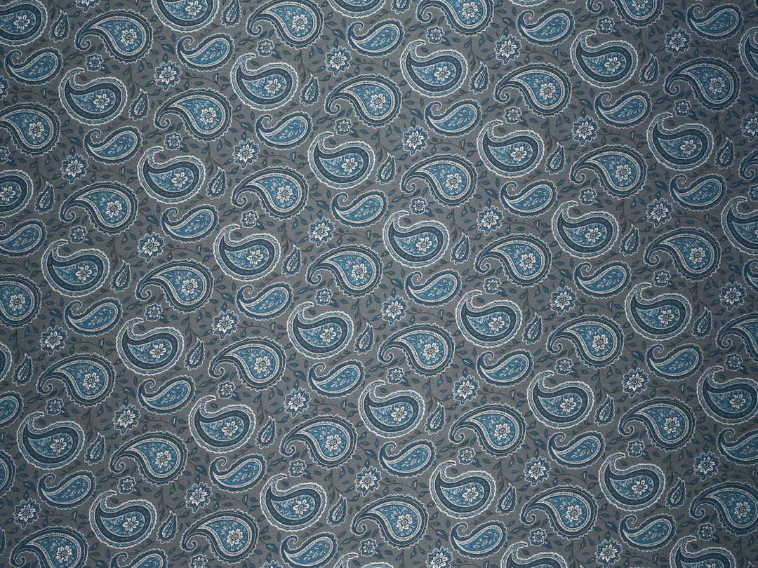 Gray Blue   Paisley   - Silky Satin Charmeuse print - fabric by the yard -