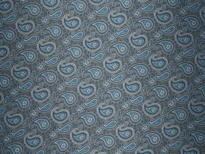 Gray Blue   Paisley   - Silky Satin Charmeuse print - fabric by the yard -