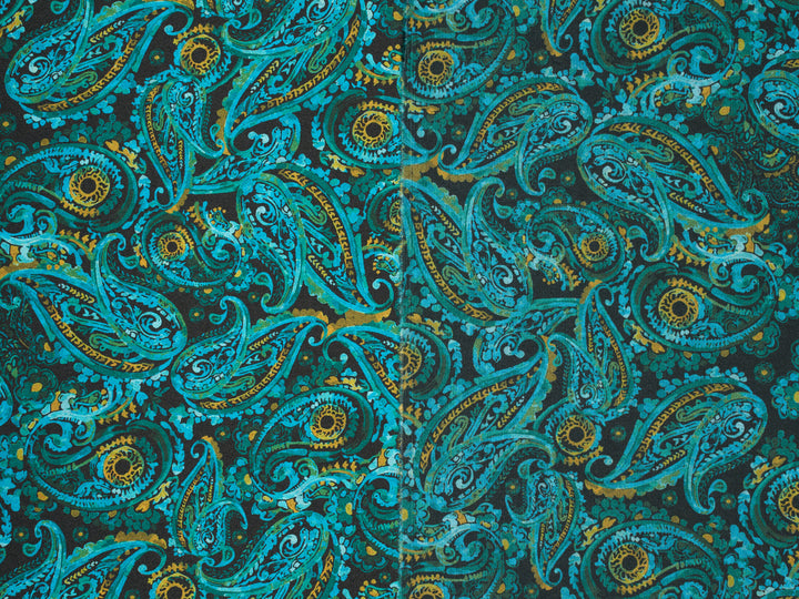 Black Mustard  Paisley - Silky Satin Charmeuse print - fabric by the yard -
