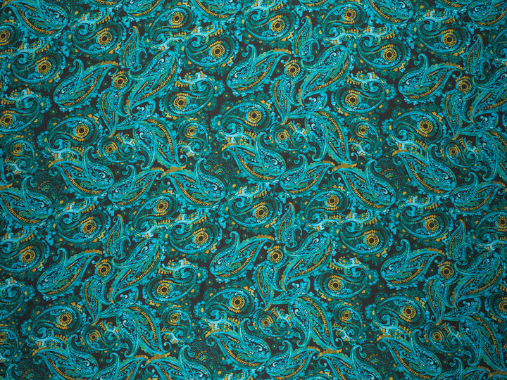 Black Mustard  Paisley - Silky Satin Charmeuse print - fabric by the yard -