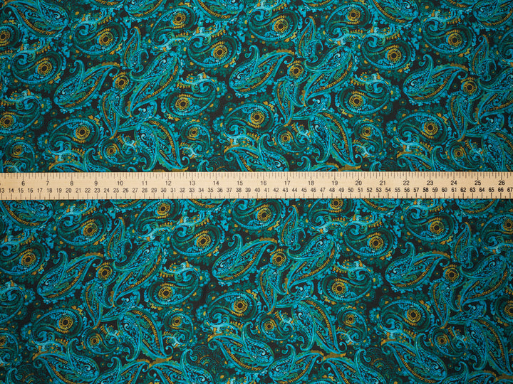Black Mustard  Paisley - Silky Satin Charmeuse print - fabric by the yard -