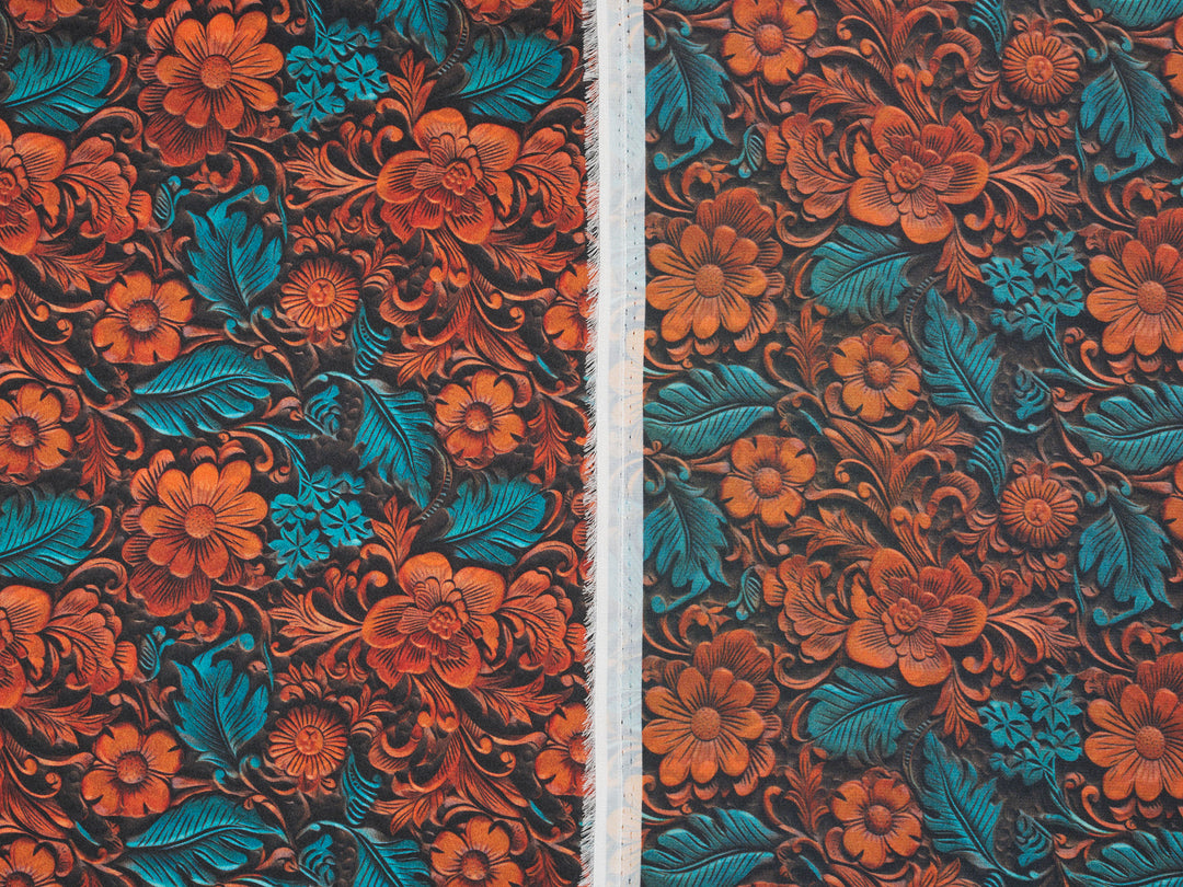 Charmeuse Satin  fabric by the yard -    Tooled floral