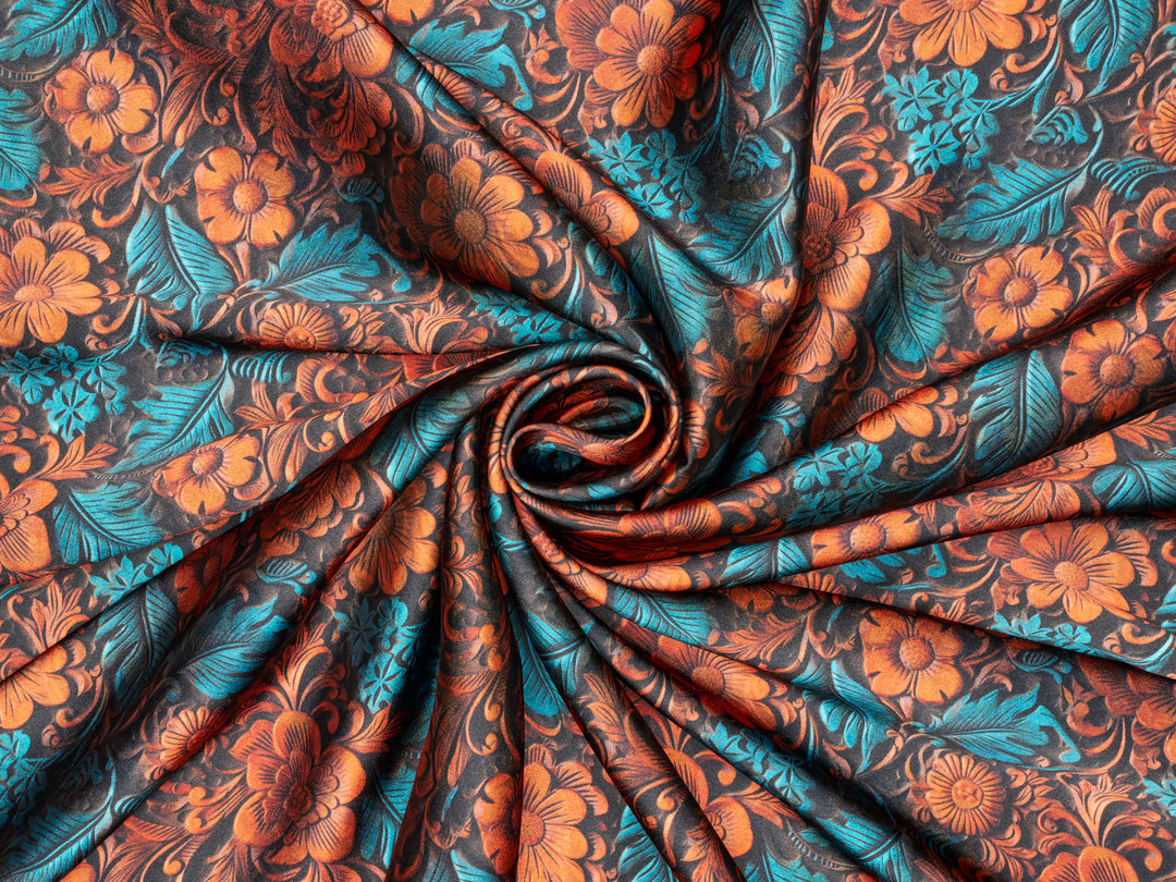 Charmeuse Satin  fabric by the yard -    Tooled floral