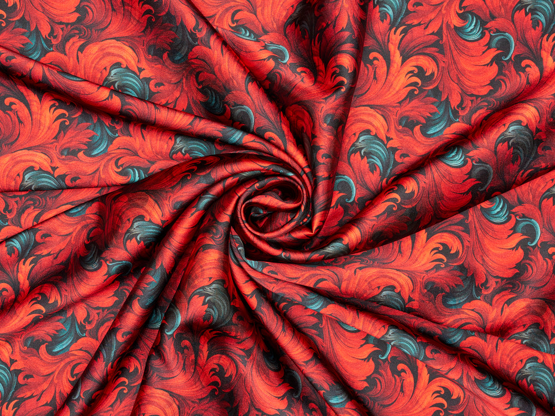 Charmeuse Satin  fabric by the yard -    Fire flames