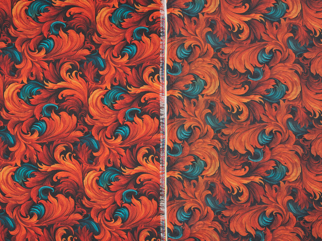 Charmeuse Satin  fabric by the yard -    Fire flames