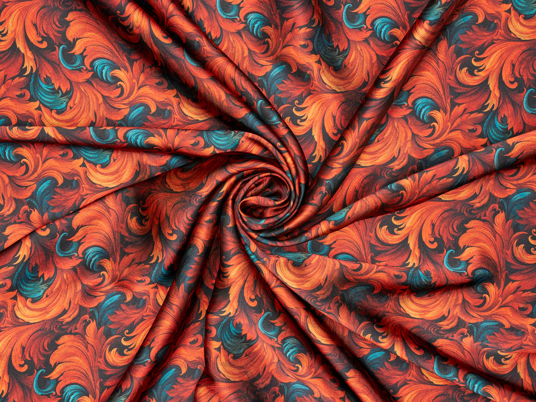 Charmeuse Satin  fabric by the yard -    Fire flames