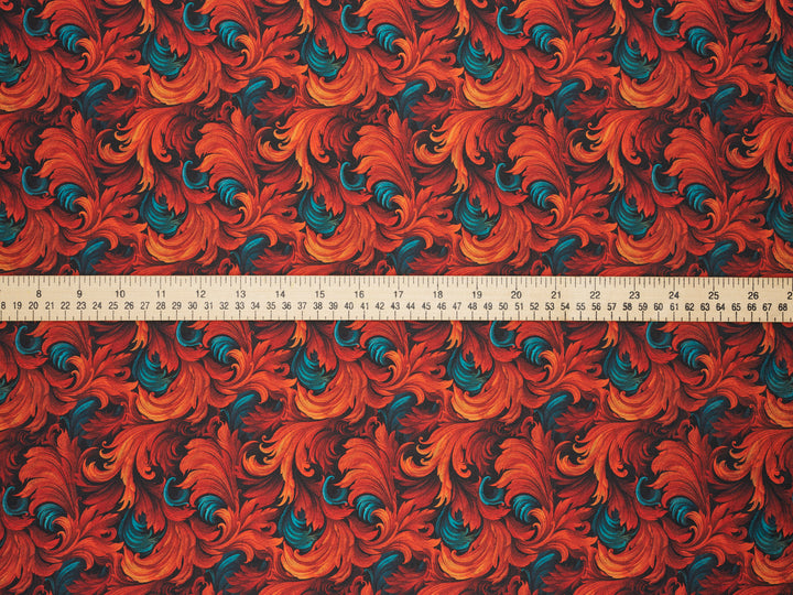 Charmeuse Satin  fabric by the yard -    Fire flames