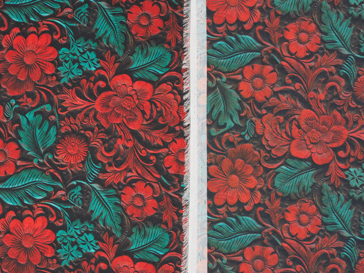 Charmeuse Satin  fabric by the yard -    Tooled floral