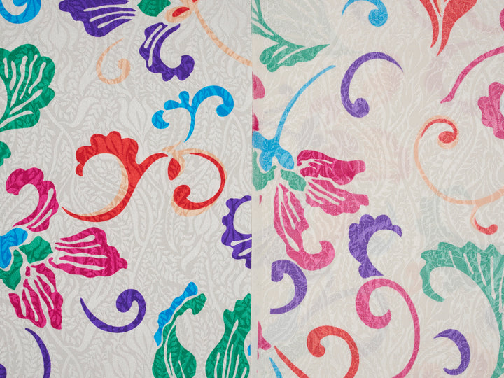 Lightweight silky jacquard  - White jacquard with colorful paisley print