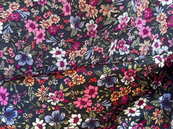 Faux silk charmeuse satin fabric by the yard -  Small colorful floral   print