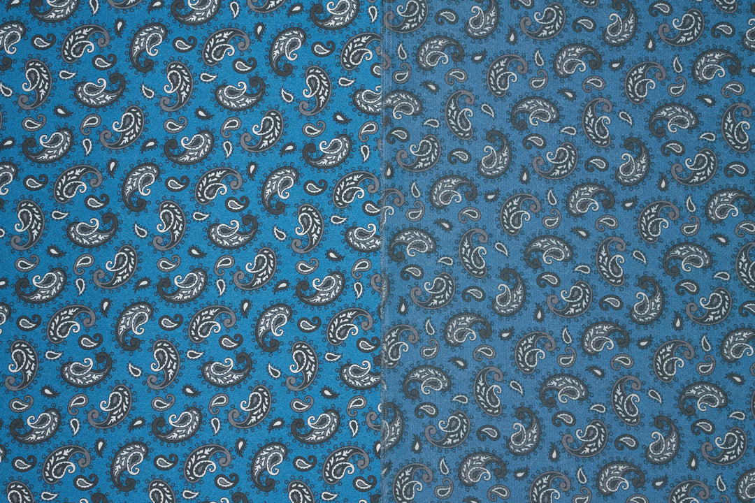 Blue Dainty Paisley   - Silky Satin Charmeuse print - fabric by the yard -