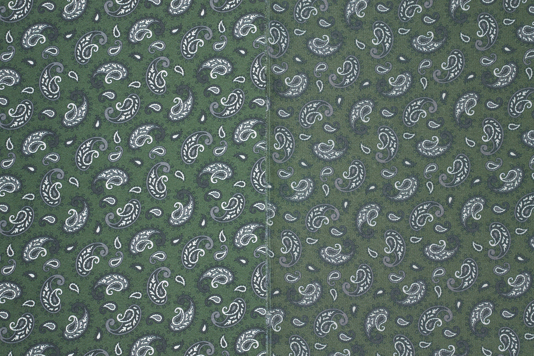 Green  Dainty Paisley   - Silky Satin Charmeuse print - fabric by the yard -