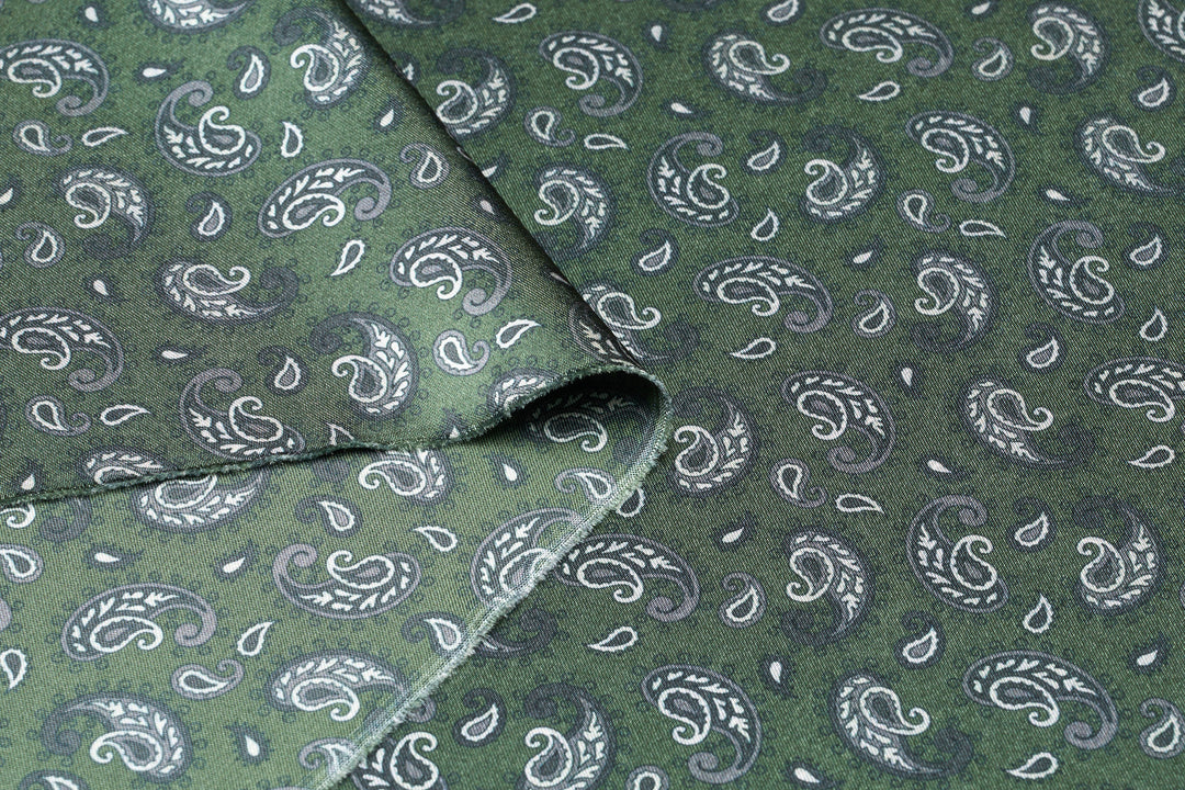 Green  Dainty Paisley   - Silky Satin Charmeuse print - fabric by the yard -