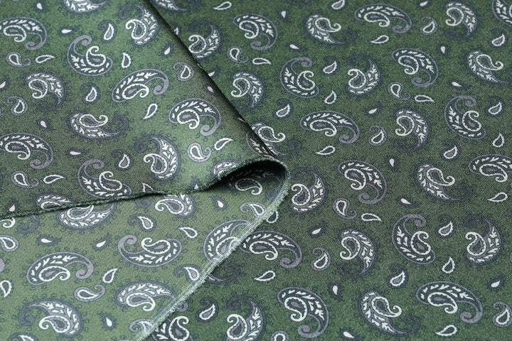 Green  Dainty Paisley   - Silky Satin Charmeuse print - fabric by the yard -