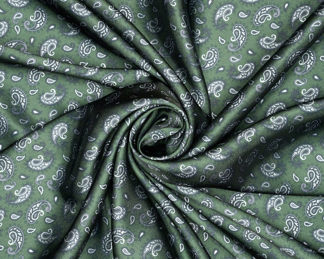 Green  Dainty Paisley   - Silky Satin Charmeuse print - fabric by the yard -