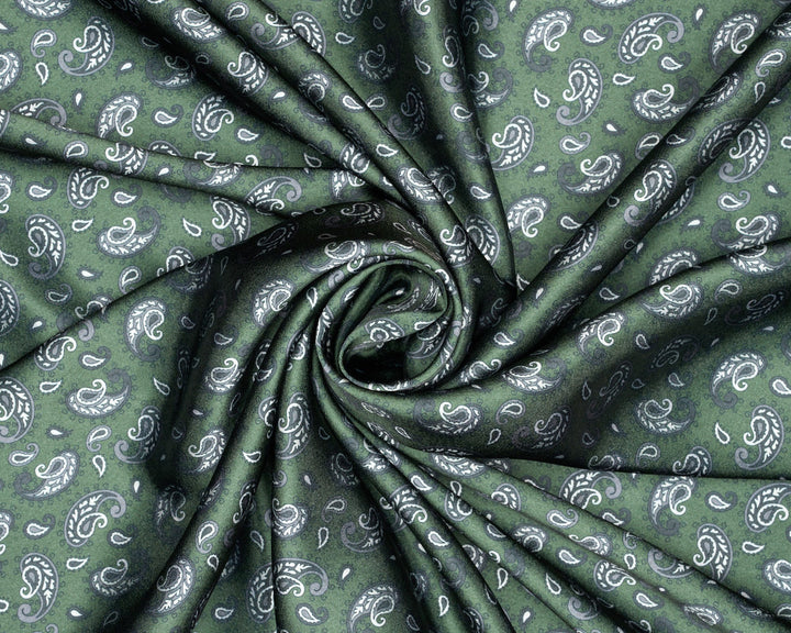 Green  Dainty Paisley   - Silky Satin Charmeuse print - fabric by the yard -