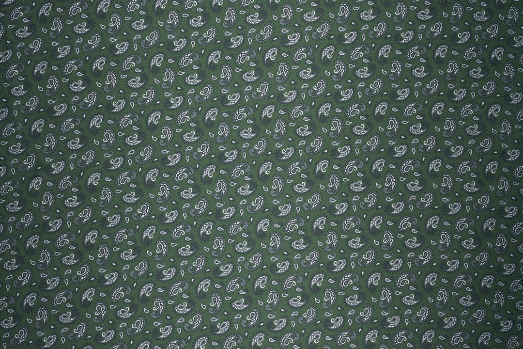 Green  Dainty Paisley   - Silky Satin Charmeuse print - fabric by the yard -