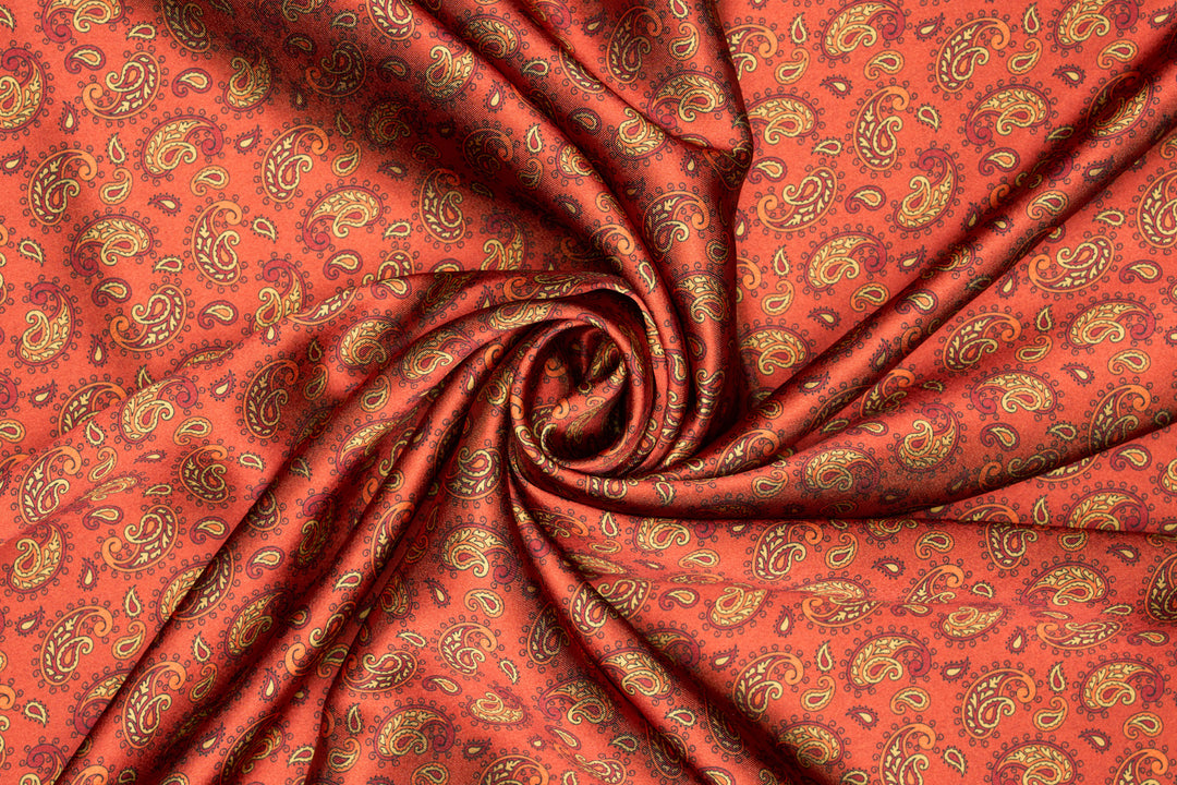 Red Dainty Paisley   - Silky Satin Charmeuse print - fabric by the yard -