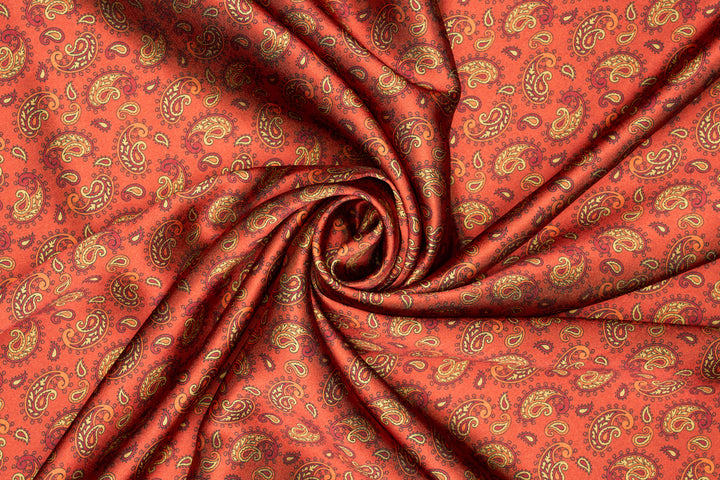 Red Dainty Paisley   - Silky Satin Charmeuse print - fabric by the yard -