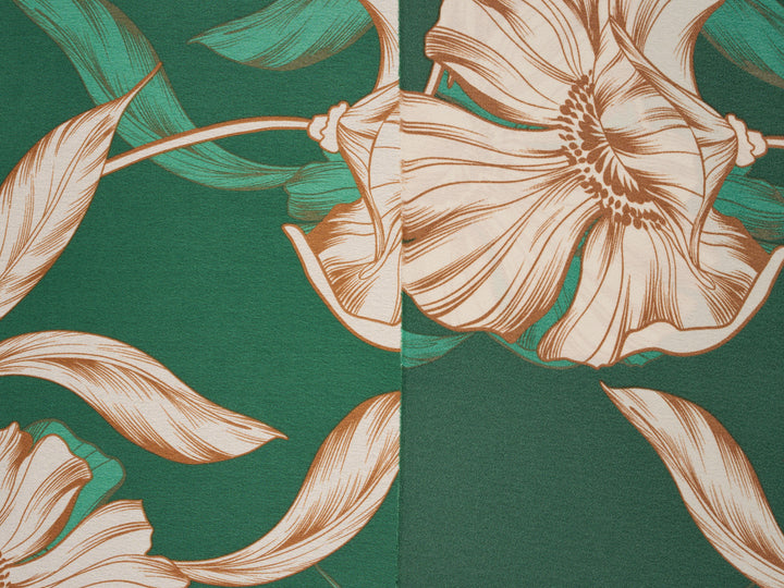 Green  Floral Print - Lightweight  satin  dobby fabric by the yard - Fashion fabric