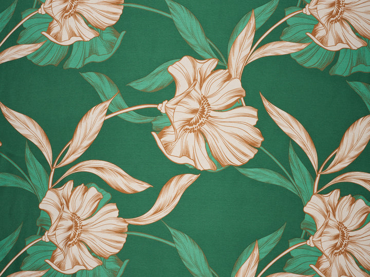 Green  Floral Print - Lightweight  satin  dobby fabric by the yard - Fashion fabric