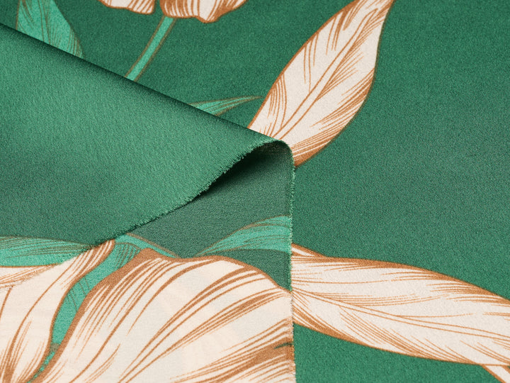 Green  Floral Print - Lightweight  satin  dobby fabric by the yard - Fashion fabric