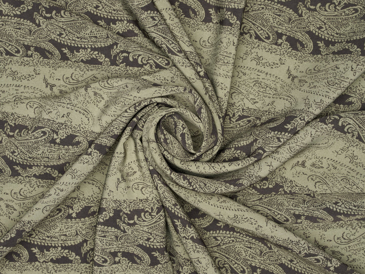 Peachskin  fabric by the yard - Green and black Paisley print