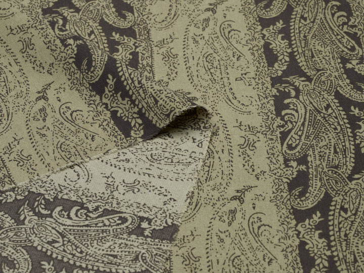 Peachskin  fabric by the yard - Green and black Paisley print