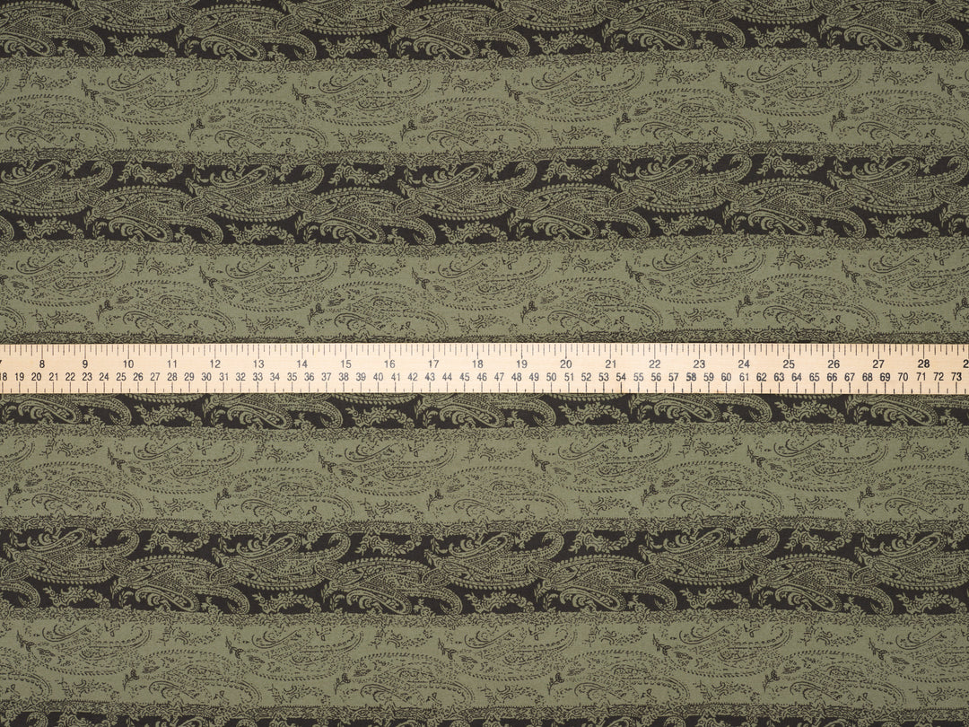 Peachskin  fabric by the yard - Green and black Paisley print
