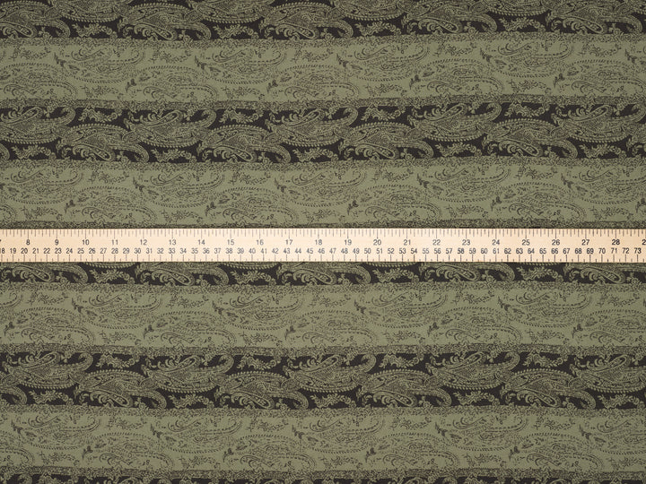 Peachskin  fabric by the yard - Green and black Paisley print