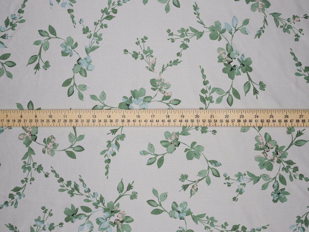Green Floral   Print  On Off White -   Satin  dobby fabric by the yard - Fashion fabric