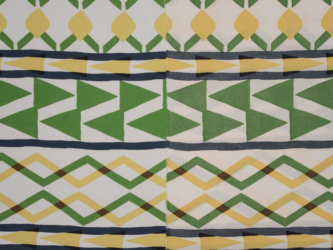 Green Geometric double border  Print -   Satin  fabric by the yard - Fashion fabric