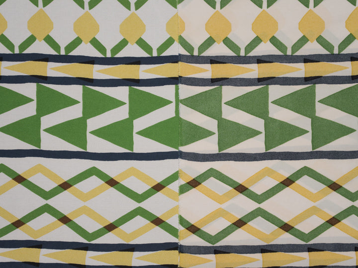 Green Geometric double border  Print -   Satin  fabric by the yard - Fashion fabric