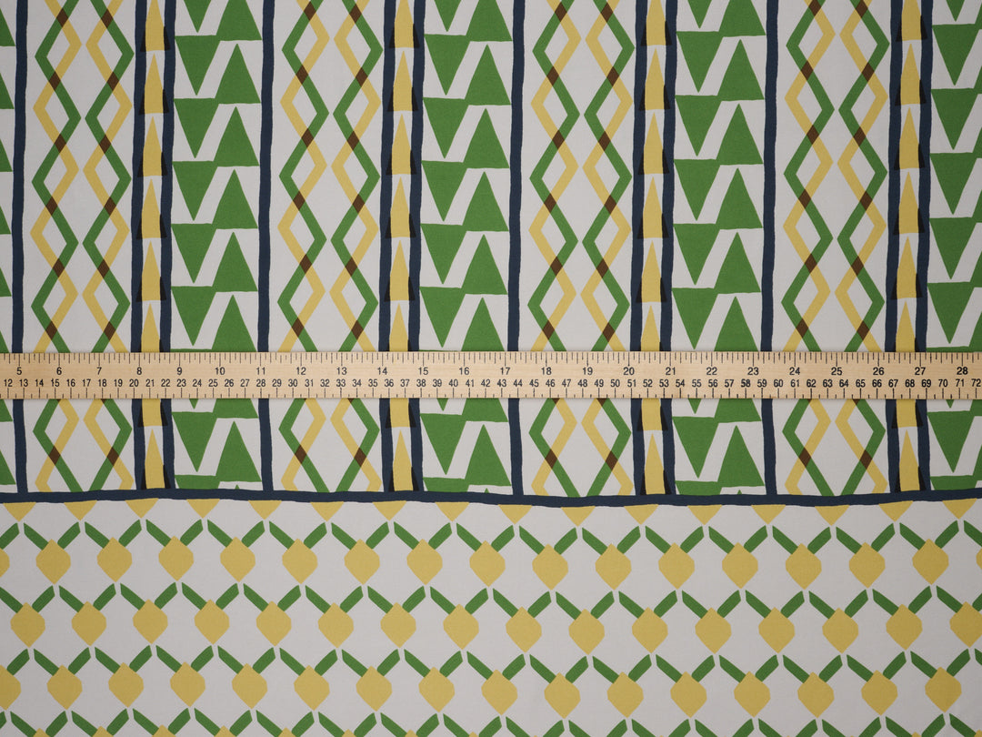 Green Geometric double border  Print -   Satin  fabric by the yard - Fashion fabric