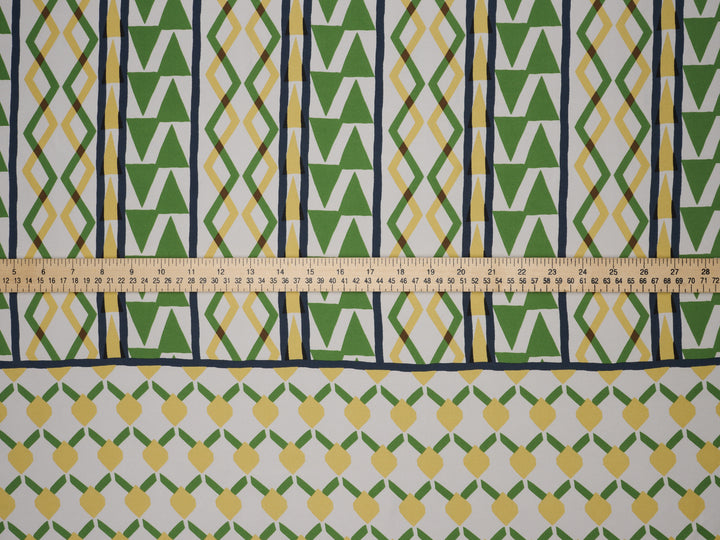 Green Geometric double border  Print -   Satin  fabric by the yard - Fashion fabric
