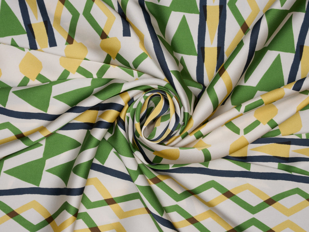 Green Geometric double border  Print -   Satin  fabric by the yard - Fashion fabric