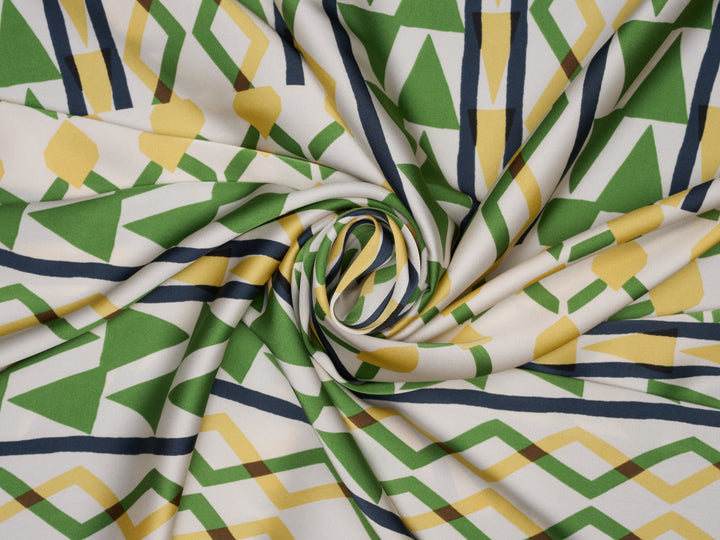 Green Geometric double border  Print -   Satin  fabric by the yard - Fashion fabric