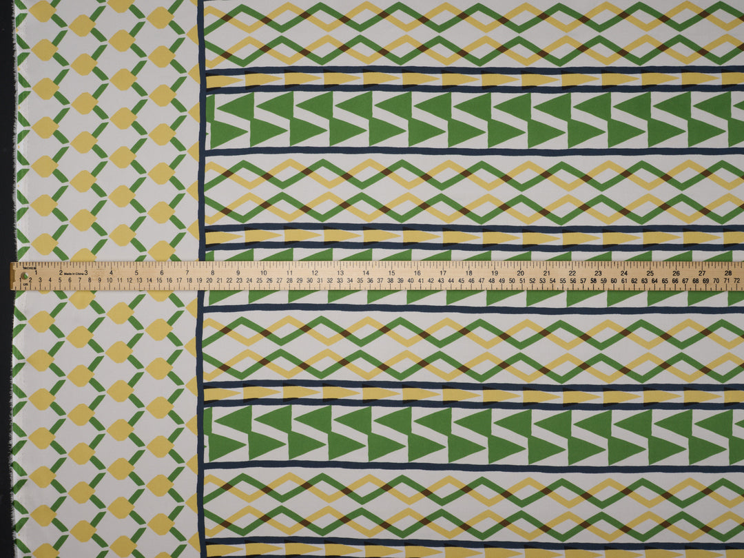 Green Geometric double border  Print -   Satin  fabric by the yard - Fashion fabric