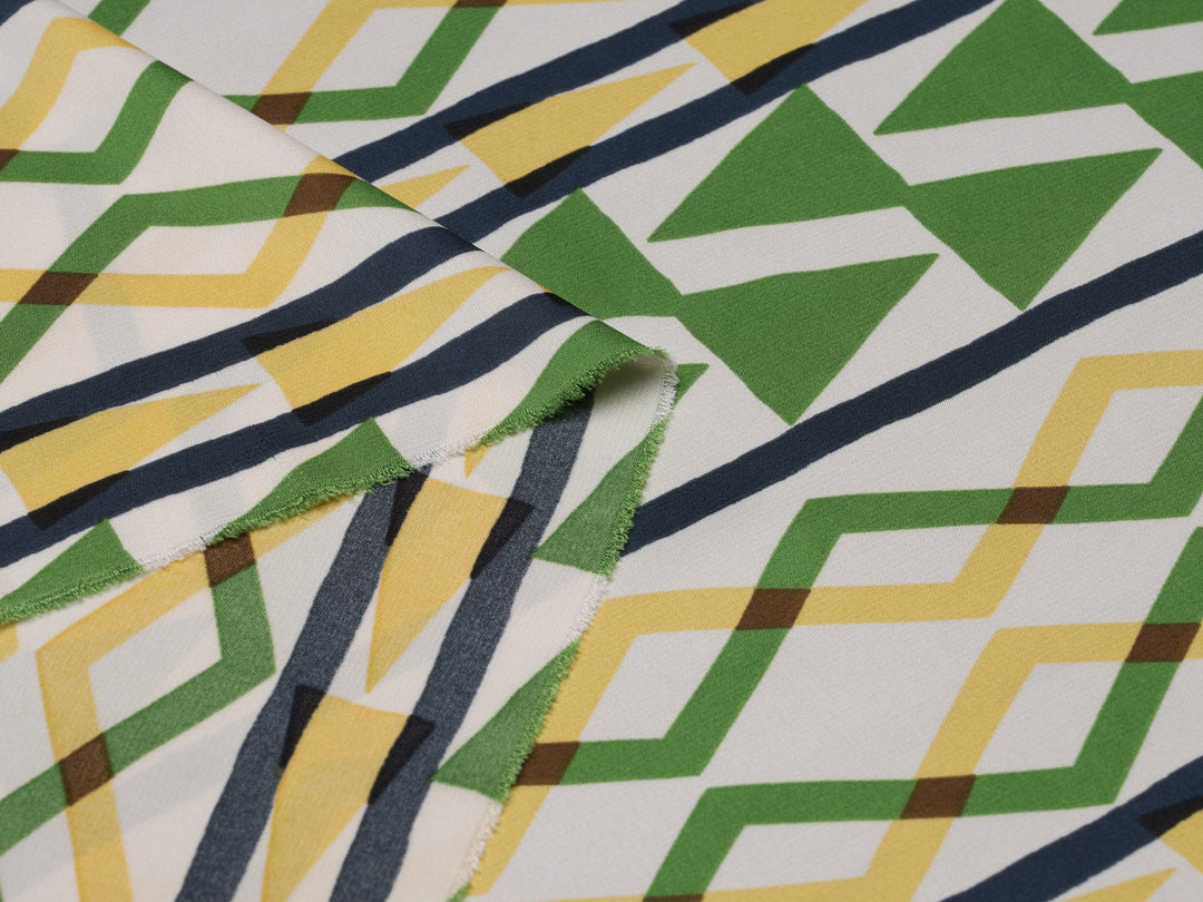 Green Geometric double border  Print -   Satin  fabric by the yard - Fashion fabric