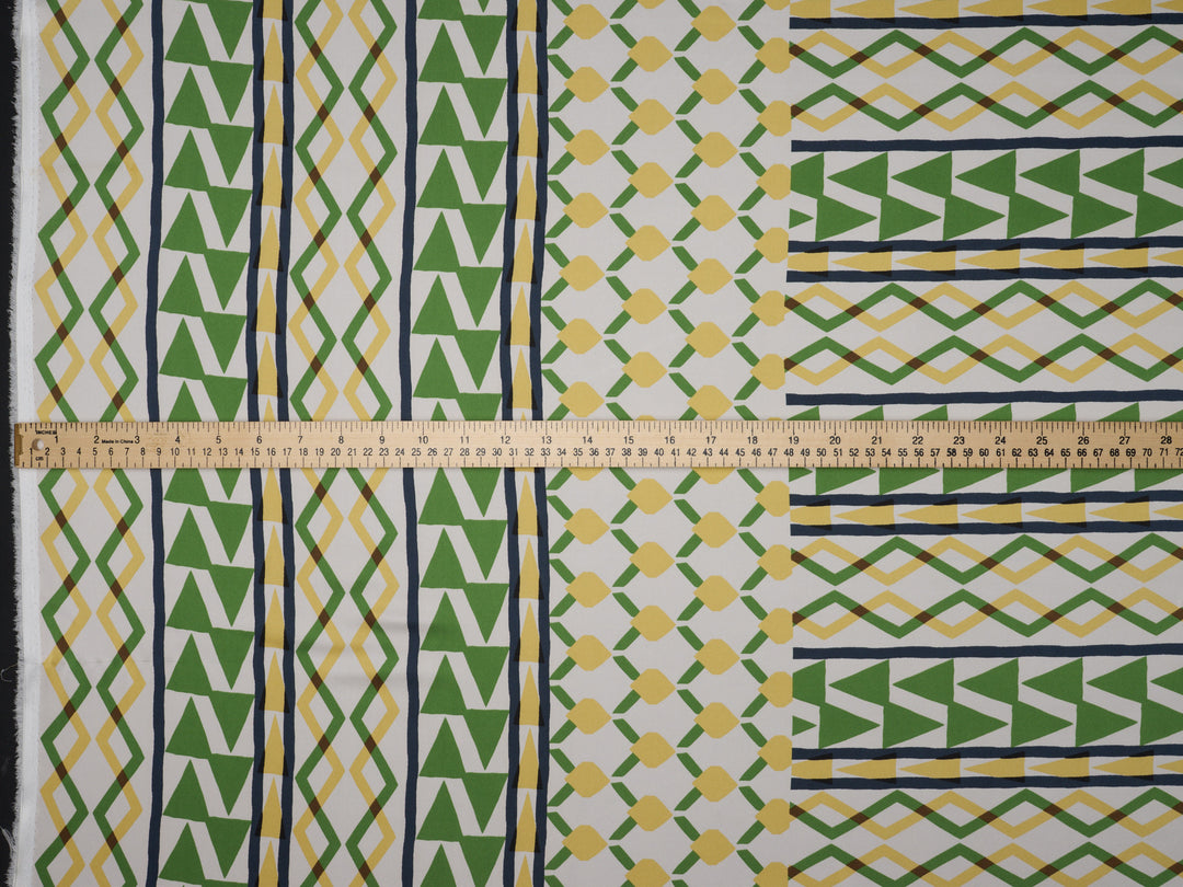 Green Geometric double border  Print -   Satin  fabric by the yard - Fashion fabric