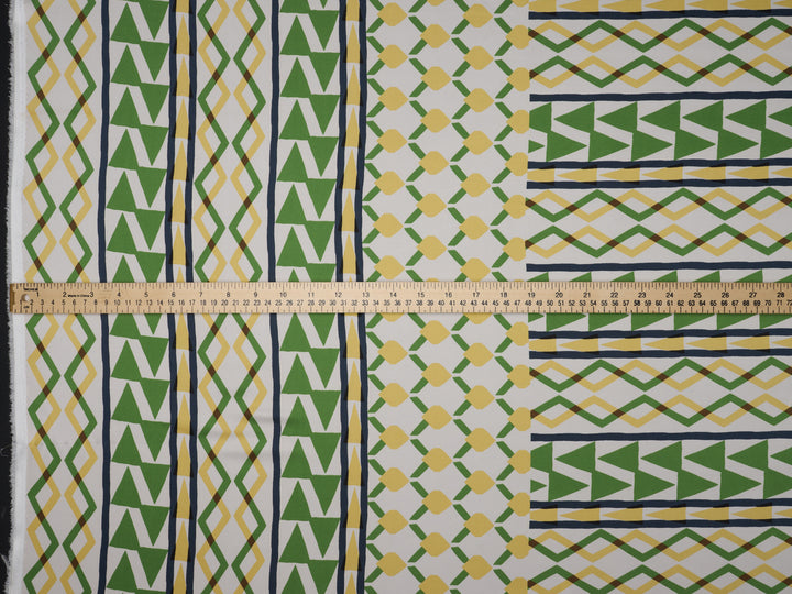Green Geometric double border  Print -   Satin  fabric by the yard - Fashion fabric