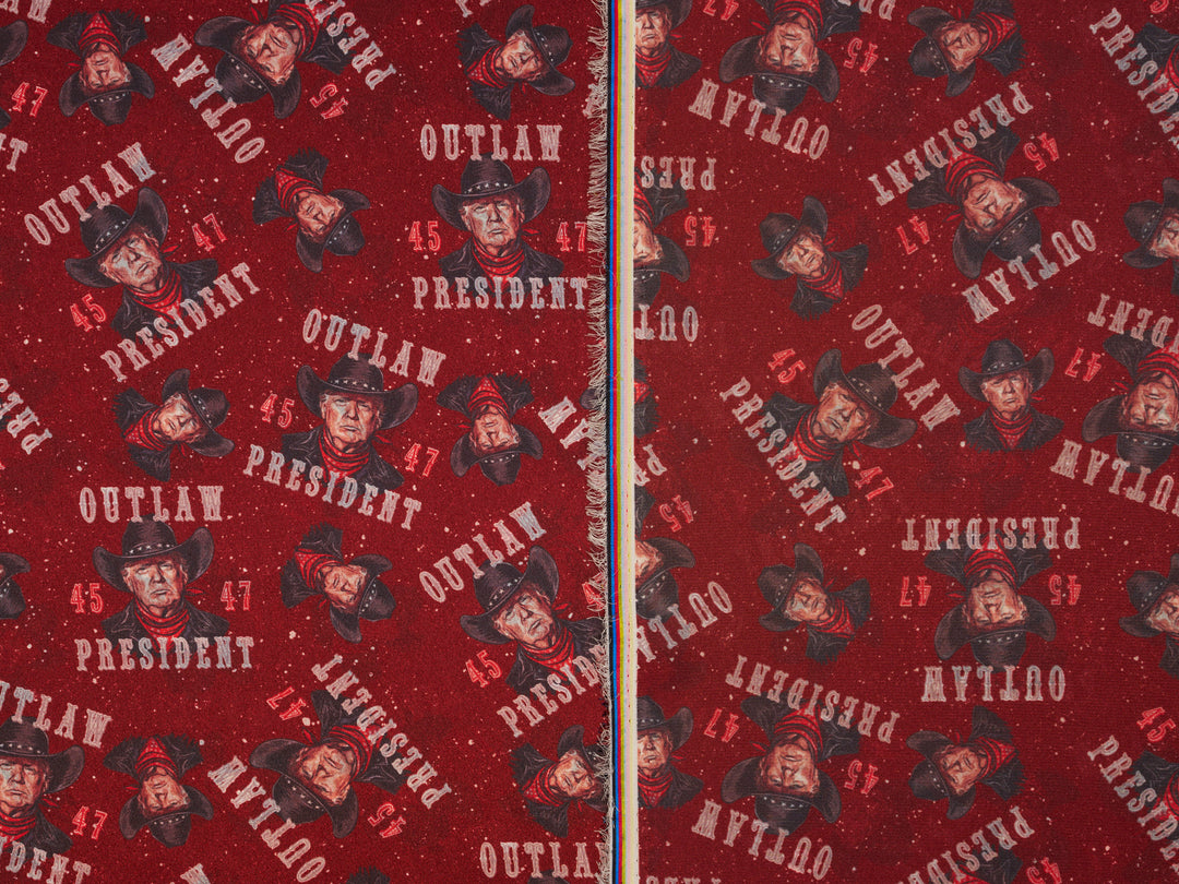 Charmeuse Satin  fabric by the yard -  Cowboy   Trump 2024    print -