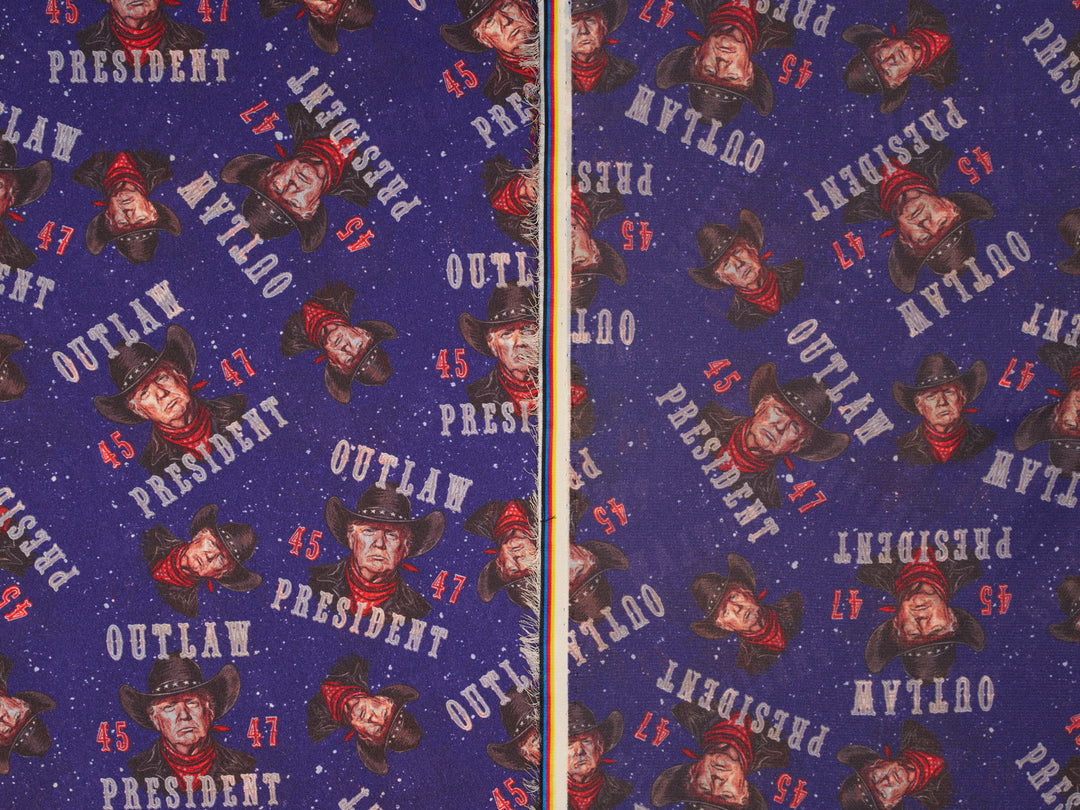 Charmeuse Satin  fabric by the yard -  Cowboy   Trump 2024    print -