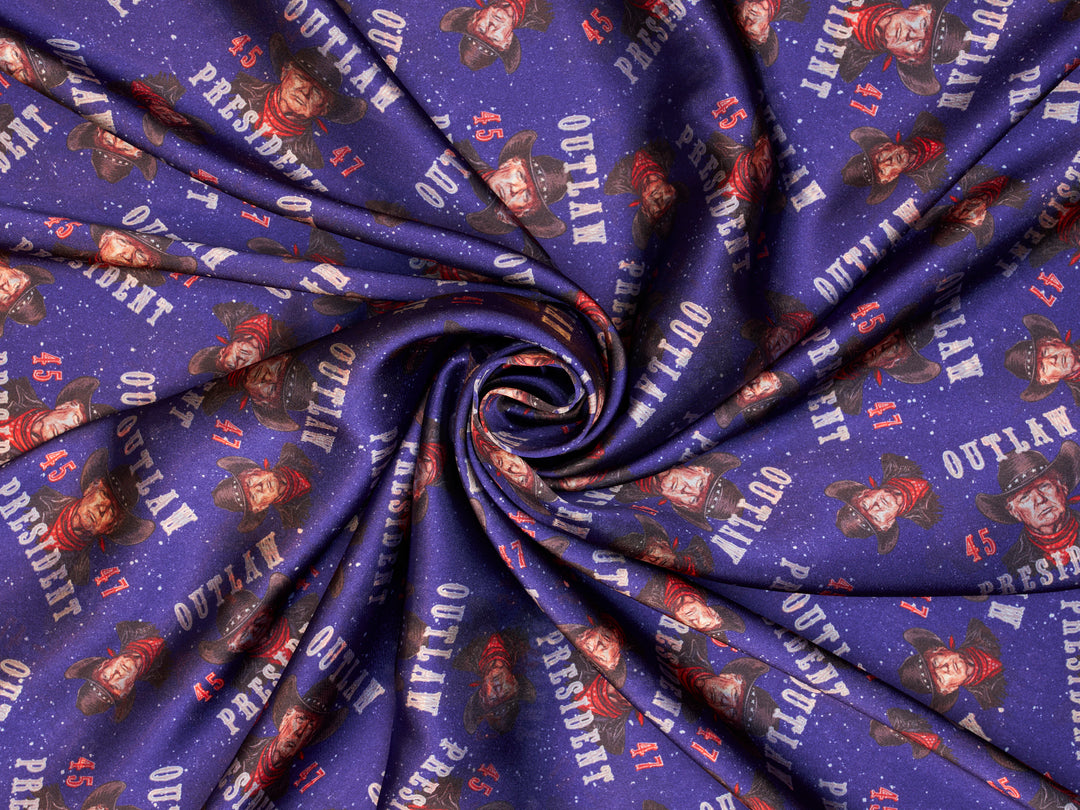 Charmeuse Satin  fabric by the yard -  Cowboy   Trump 2024    print -
